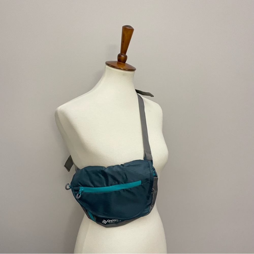 Outdoor Products Fanny Pack Belt Waist Belly Bag Padded Pockets Teal Green Grey